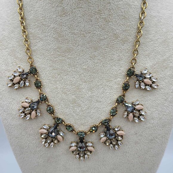j Crew Smokey Gray and Blue Crystal Gold Tone Necklace - Picture 2 of 9